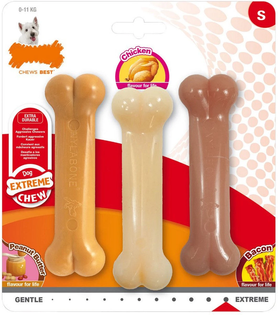 Nylabone - Extreme Triopack Kauwbotten Met Smaken Pindakaas, Kip En Bacon - Small 9 Nylabone - Extreme Triopack Kauwbotten Met Smaken Pindakaas, Kip En Bacon - Small - Afbeelding 7
