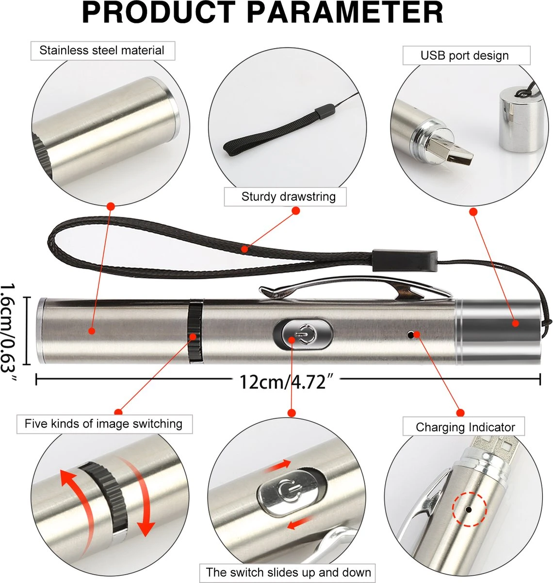 Merkloos Laserpen - USB Oplaadbaar - Kattenspeeltjes - Verschillende Standen - Zilver - Houder 4 Merkloos Laserpen - USB Oplaadbaar - Kattenspeeltjes - Verschillende Standen - Zilver - Houder - Afbeelding 2