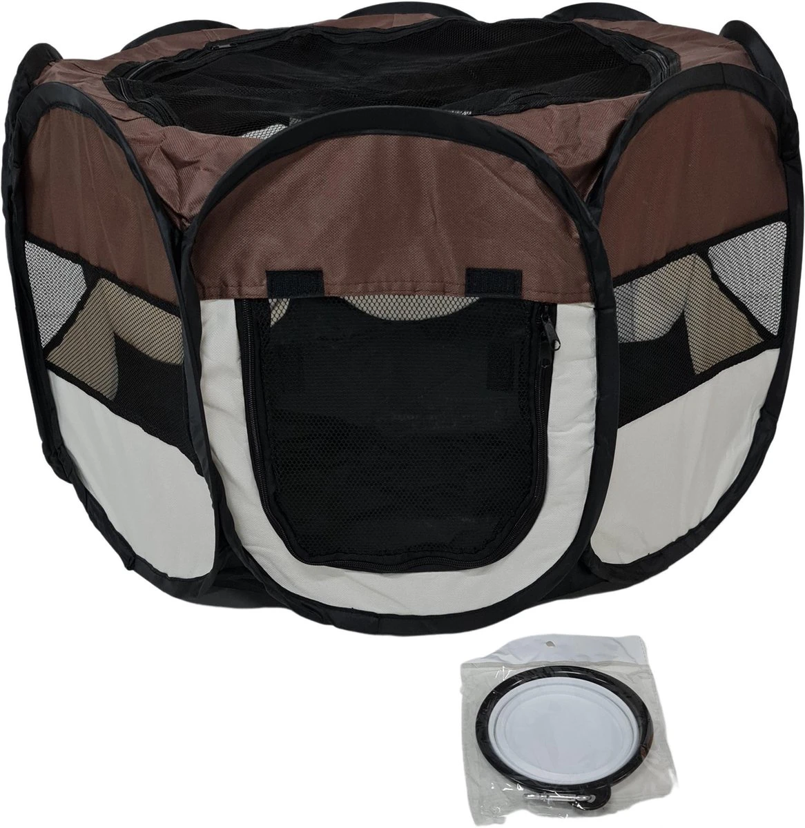 Dailyibed Opvouwbare Puppyren - Bruin - 115x115x58 Cm - Incl. Draagtas - Incl. Voederbak 6 Dailyibed Opvouwbare Puppyren - Bruin - 115x115x58 Cm - Incl. Draagtas - Incl. Voederbak - Afbeelding 4