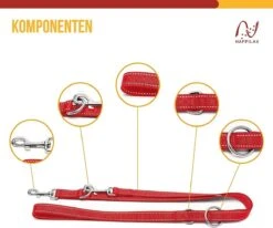 Happilax Dog Leash 2m Adjustable - Red / Reflective - 3-Step Adjustable Leash - Double Leash, Tug Leash - Geschikt Als Hondenriem Voor Grote Honden Of Als Sleepriem Voor Kleine Honden. -Hondenbenodigdheden 1200x1002