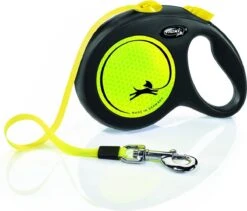 Flexi New Neon Tape - Hondenriem - Geel/Zwart - L - 5 M - (<50 Kg)