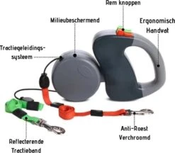 Merkloos Dubbele Hondenriem Voor Twee Honden - Grijs - Tot 22 Kg (per Hond) - 300 Cm -Hondenbenodigdheden 1200x1048