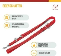 Happilax Dog Leash 2m Adjustable - Red / Reflective - 3-Step Adjustable Leash - Double Leash, Tug Leash - Geschikt Als Hondenriem Voor Grote Honden Of Als Sleepriem Voor Kleine Honden. -Hondenbenodigdheden 1200x1103
