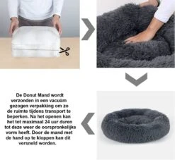 Hondenmand Donut – 70 Cm - Honden Mand – Pluche – Fluffy – Extra Zacht - Kattenmand - Hondenkussen – Kattenkussen – Bed - Wasbaar Met Rits – Hondenmanden – Rond – Bank – Grijs - Qwality -Hondenbenodigdheden 1200x1104 4