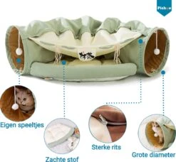Pishoo® Kattentunnel - Speeltunnel Kat - Kattenspeeltjes - Kattenmand - Kattenhuis - Lichtgroen -Hondenbenodigdheden 1200x1107 5