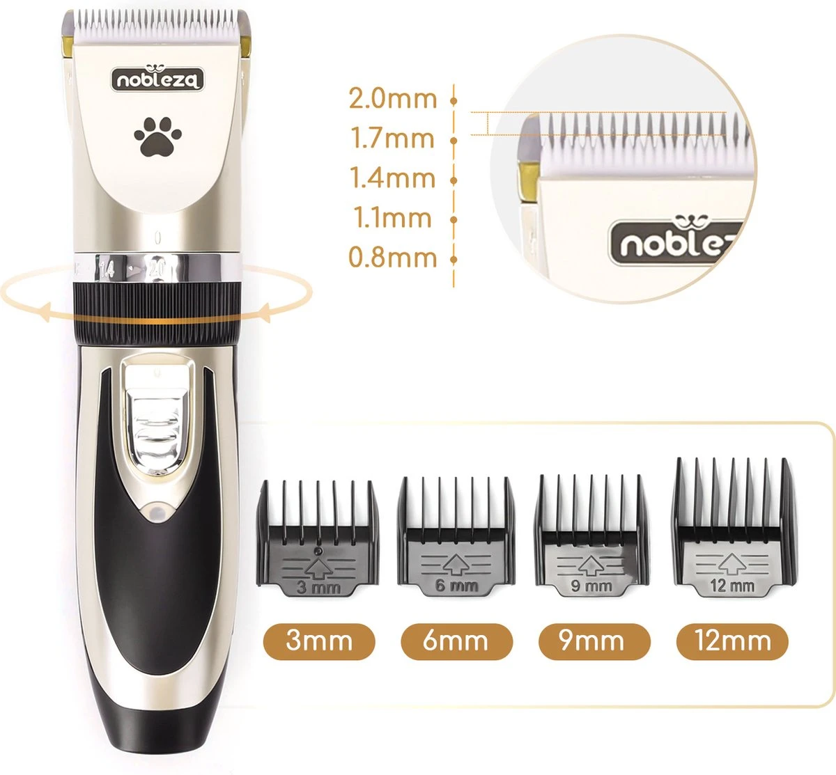 Nobleza B78 - Dieren Tondeuse Set - 4 Opzetkammen - Voor Huisdieren Katten & Honden - Draadloos 6 Nobleza B78 - Dieren Tondeuse Set - 4 Opzetkammen - Voor Huisdieren Katten & Honden - Draadloos - Afbeelding 4