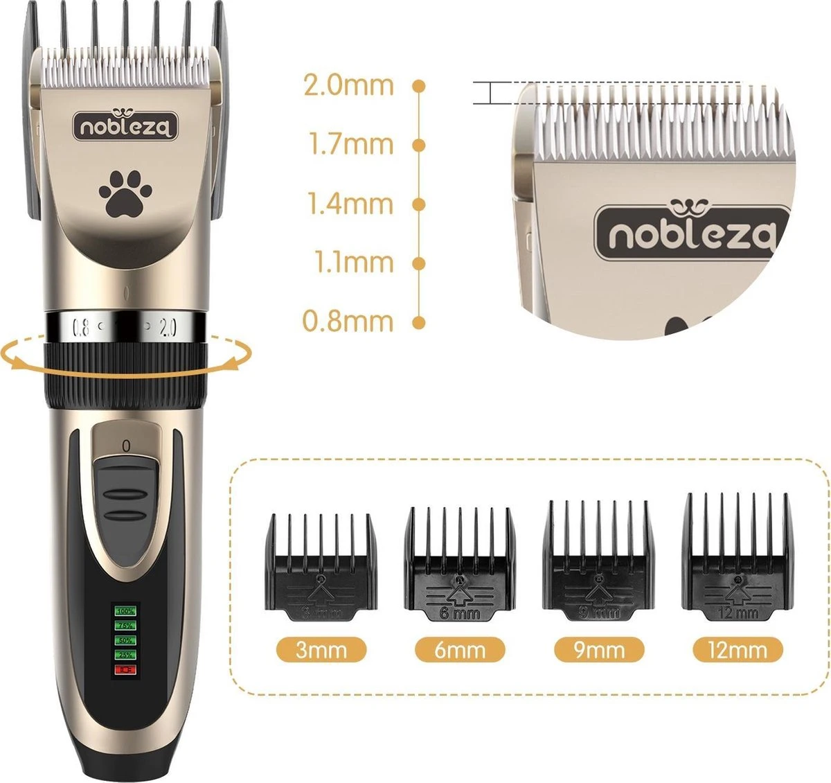 Nobleza Dieren Tondeuse Set - 4 Opzetkammen - Draadloos - Voor Huisdieren Katten & Honden 4 Nobleza Dieren Tondeuse Set - 4 Opzetkammen - Draadloos - Voor Huisdieren Katten & Honden - Afbeelding 2
