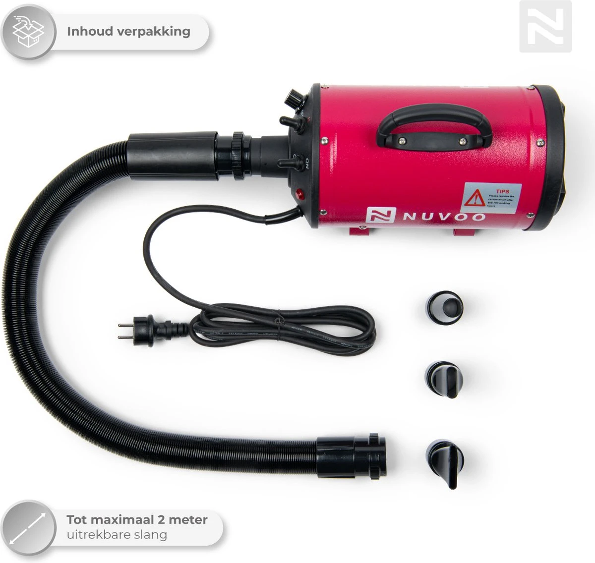 Nuvoo Professionele Hondenföhn / Waterblazer / Hondenborstel Met 3 Opzetstukken - Verstelbare Vermogen Tot 2200W - Warme / Koude Stand - Rood 9 Nuvoo Professionele Hondenföhn / Waterblazer / Hondenborstel Met 3 Opzetstukken - Verstelbare Vermogen Tot 2200W - Warme / Koude Stand - Rood - Afbeelding 7