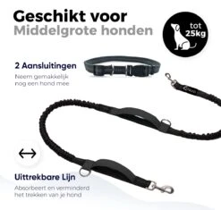 Canicross Looplijn Hond Met Heupriem Voor Hardlopen - Elastische Handsfree Hondenriem - Honden Trainingslijn - 150/210cm - Zwart -Hondenbenodigdheden 1200x1140 1