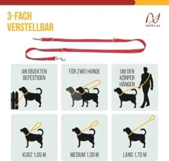 Happilax Dog Leash 2m Adjustable - Red / Reflective - 3-Step Adjustable Leash - Double Leash, Tug Leash - Geschikt Als Hondenriem Voor Grote Honden Of Als Sleepriem Voor Kleine Honden. -Hondenbenodigdheden 1200x1142 5