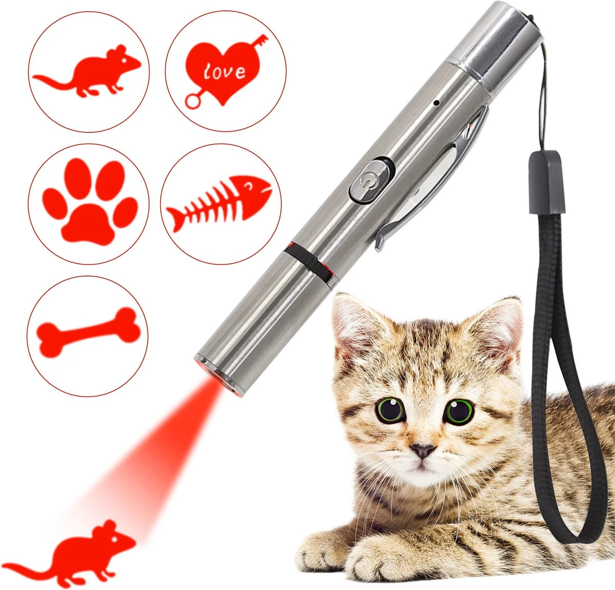 Merkloos Laserpen - USB Oplaadbaar - Kattenspeeltjes - Verschillende Standen - Zilver - Houder 3 Merkloos Laserpen - USB Oplaadbaar - Kattenspeeltjes - Verschillende Standen - Zilver - Houder