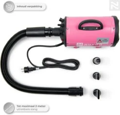 Nuvoo Professionele Hondenföhn / Waterblazer / Hondenborstel Met 3 Opzetstukken - Verstelbare Vermogen Tot 2200W - Warme / Koude Stand - Roze -Hondenbenodigdheden 1200x1151 1