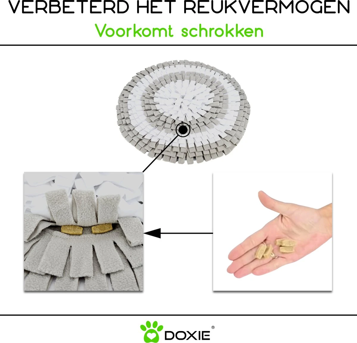 Doxie® Hondenspeelgoed – Speelgoed Hond – Snuffelmat – Antislip – Wasbaar – ⌀ 50 Cm – Lichtgrijs Met Wit 5 Doxie® Hondenspeelgoed – Speelgoed Hond – Snuffelmat – Antislip – Wasbaar – ⌀ 50 Cm – Lichtgrijs Met Wit - Afbeelding 3