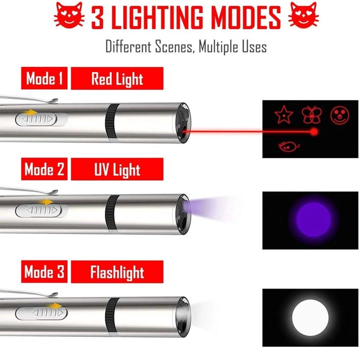 Merkloos Laserpen - Laserlamp - Laserpointer - Laser - Zaklamp - UV-Licht - Multifunctioneel - 7 Verschillende Standen - Dierenspeelgoed - USB-oplaadbaar 6 Merkloos Laserpen - Laserlamp - Laserpointer - Laser - Zaklamp - UV-Licht - Multifunctioneel - 7 Verschillende Standen - Dierenspeelgoed - USB-oplaadbaar - Afbeelding 4