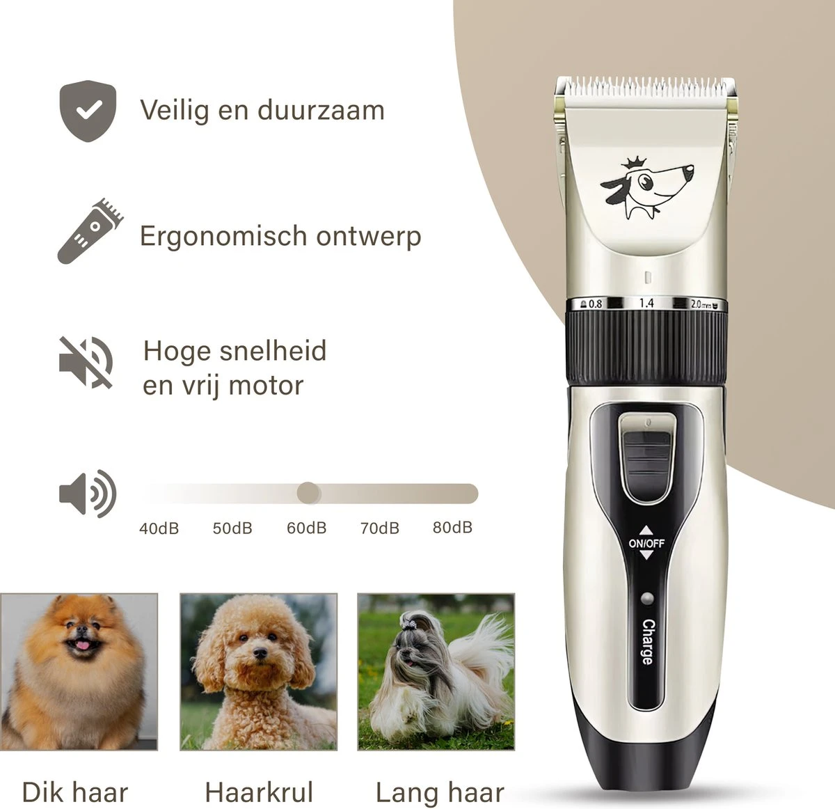 Thuys Hondentondeuse Set Voor Dikke Vacht - Tondeuse Set Voor Honden Draadloos - Set Voor Langharige Honden Met 4 Opzetstukken 5 Thuys Hondentondeuse Set Voor Dikke Vacht - Tondeuse Set Voor Honden Draadloos - Set Voor Langharige Honden Met 4 Opzetstukken - Afbeelding 3