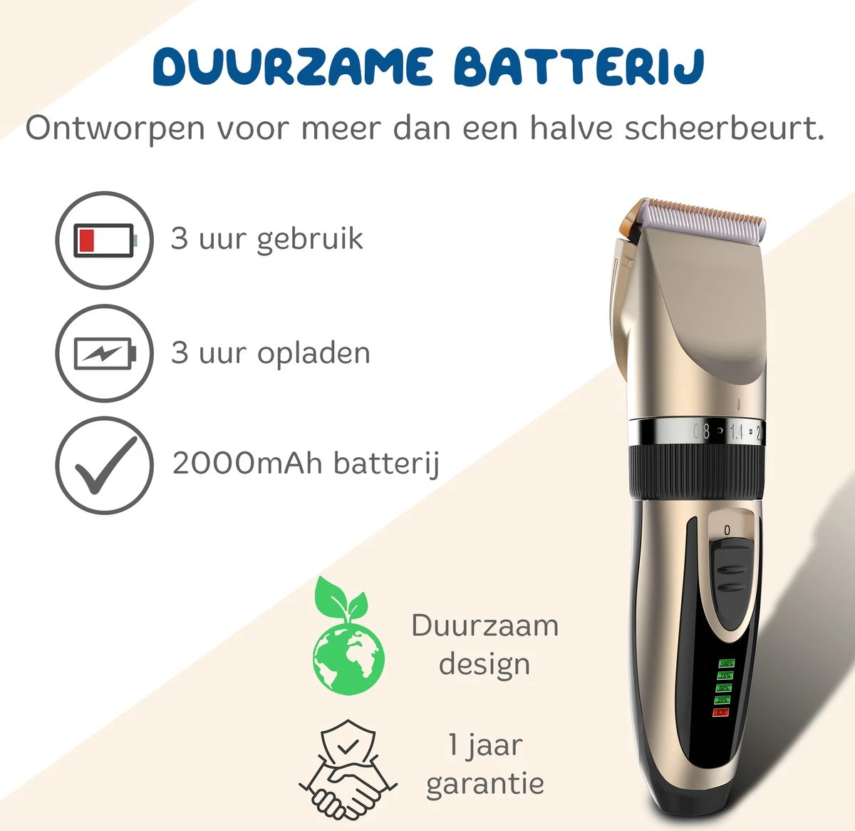 Pawwy Dieren Tondeuse Set Draadloos Voor Honden En Katten – Voor Dikke Vacht - Hondentondeuse – Hondentrimmer - Scheerapparaat - Goud 7 Pawwy Dieren Tondeuse Set Draadloos Voor Honden En Katten – Voor Dikke Vacht - Hondentondeuse – Hondentrimmer - Scheerapparaat - Goud - Afbeelding 5