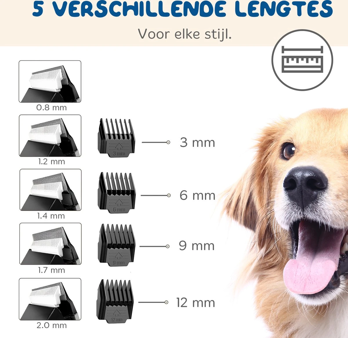 Pawwy Dieren Tondeuse Set Draadloos Voor Honden En Katten – Voor Dikke Vacht - Hondentondeuse – Hondentrimmer - Scheerapparaat - Goud 8 Pawwy Dieren Tondeuse Set Draadloos Voor Honden En Katten – Voor Dikke Vacht - Hondentondeuse – Hondentrimmer - Scheerapparaat - Goud - Afbeelding 6