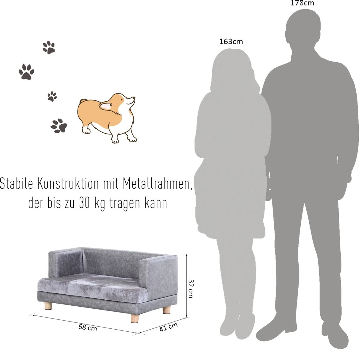 PawHut Hondenbank Huisdierbank Hondenbed Hondenmat Woonkamer PU-leer Kort Pluche Grijs D04-135 5 PawHut Hondenbank Huisdierbank Hondenbed Hondenmat Woonkamer PU-leer Kort Pluche Grijs D04-135 - Afbeelding 3