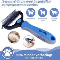 TwinQ Vachtverzorgingsset Hond/kat - Professionele 2-zijdige Ondervacht Kam - Klittenkam Voor Honden En Katten - Verwijderd Klitten En Voorkomt Haaruitval - Incl. Vlooienkam En Tandenborstel -Hondenbenodigdheden 1200x1184 7