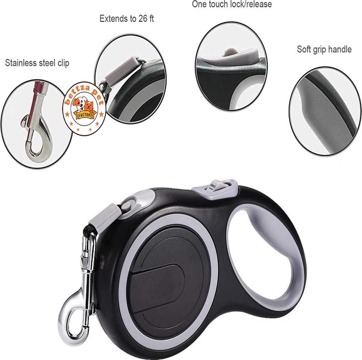 Stevige Hondenriem – 8 Meter – Swifth – Grijs – Comfort Grip – One-Touch Lock Release 5 Stevige Hondenriem – 8 Meter – Swifth – Grijs – Comfort Grip – One-Touch Lock Release - Afbeelding 3