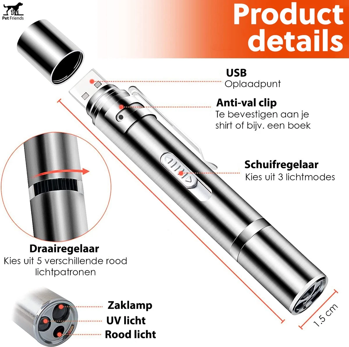 PetFriends Laserpen Voor Kat - USB Oplaadbaar - Laserpointer - Laserlampje - Kattenspeeltjes 8 PetFriends Laserpen Voor Kat - USB Oplaadbaar - Laserpointer - Laserlampje - Kattenspeeltjes - Afbeelding 6