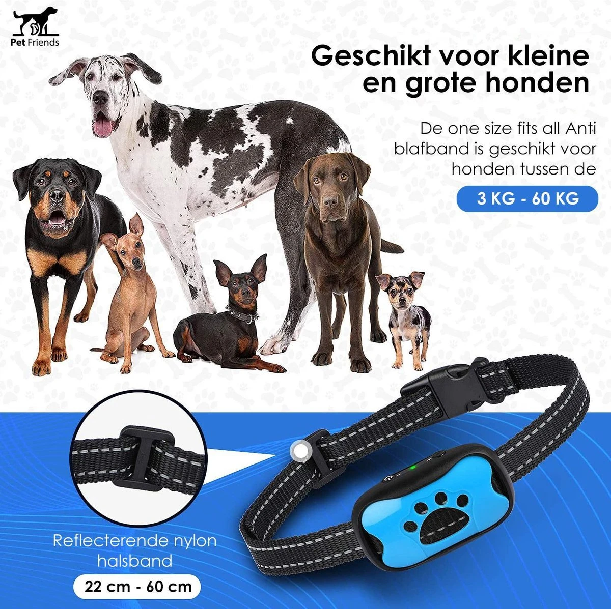 PetFriends Anti Blafband Zonder Schok - Gratis Hondenfluit - USB Oplaadbaar - Anti Blaf Apparaat - Opvoedingshalsband - Voor Grote En Kleine Honden 6 PetFriends Anti Blafband Zonder Schok - Gratis Hondenfluit - USB Oplaadbaar - Anti Blaf Apparaat - Opvoedingshalsband - Voor Grote En Kleine Honden - Afbeelding 4