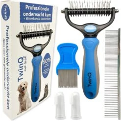 TwinQ Vachtverzorgingsset Hond/kat - Professionele 2-zijdige Ondervacht Kam - Klittenkam Voor Honden En Katten - Verwijderd Klitten En Voorkomt Haaruitval - Incl. Vlooienkam En Tandenborstel -Hondenbenodigdheden 1200x1198 13
