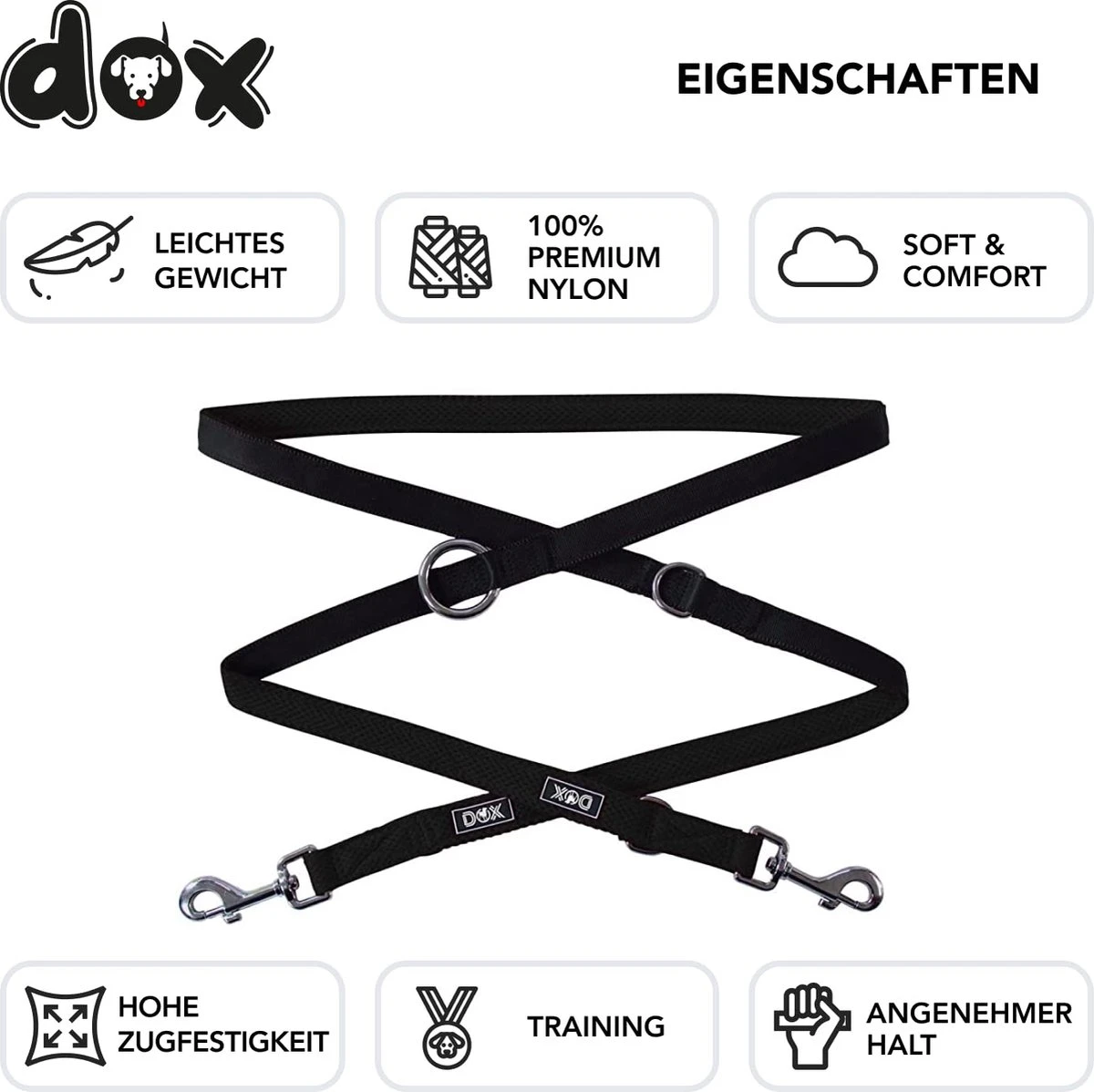 DDOXX Hondenriem Air Mesh, 3-voudig Verstelbaar, 2m | Voor Kleine & Grote Honden | Dubbele Riem Twee Honden Kat Puppy | Tug Leash Large | Lead Leash Small | Walking Leash Puppy Leash | Zwart, M 5 DDOXX Hondenriem Air Mesh, 3-voudig Verstelbaar, 2m | Voor Kleine & Grote Honden | Dubbele Riem Twee Honden Kat Puppy | Tug Leash Large | Lead Leash Small | Walking Leash Puppy Leash | Zwart, M - Afbeelding 3