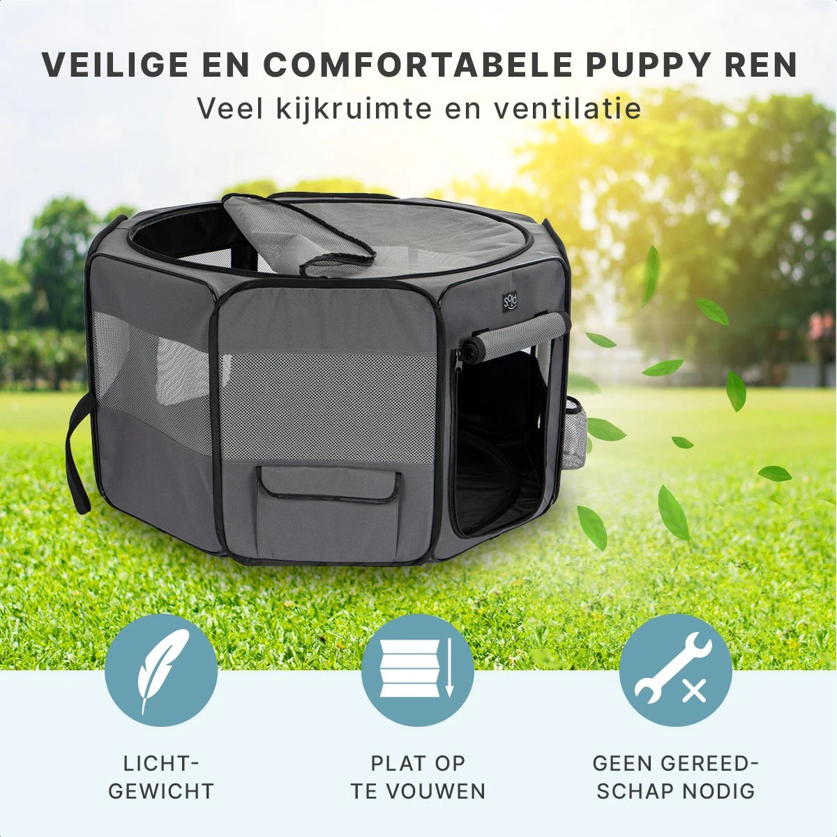 Puppyren - Hondenren - Opvouwbaar - Ook Geschikt Voor Katten En Knaagdieren - Maat M - Grijs - (ØxH) 91x52 Cm 4 Puppyren - Hondenren - Opvouwbaar - Ook Geschikt Voor Katten En Knaagdieren - Maat M - Grijs - (ØxH) 91x52 Cm - Afbeelding 2