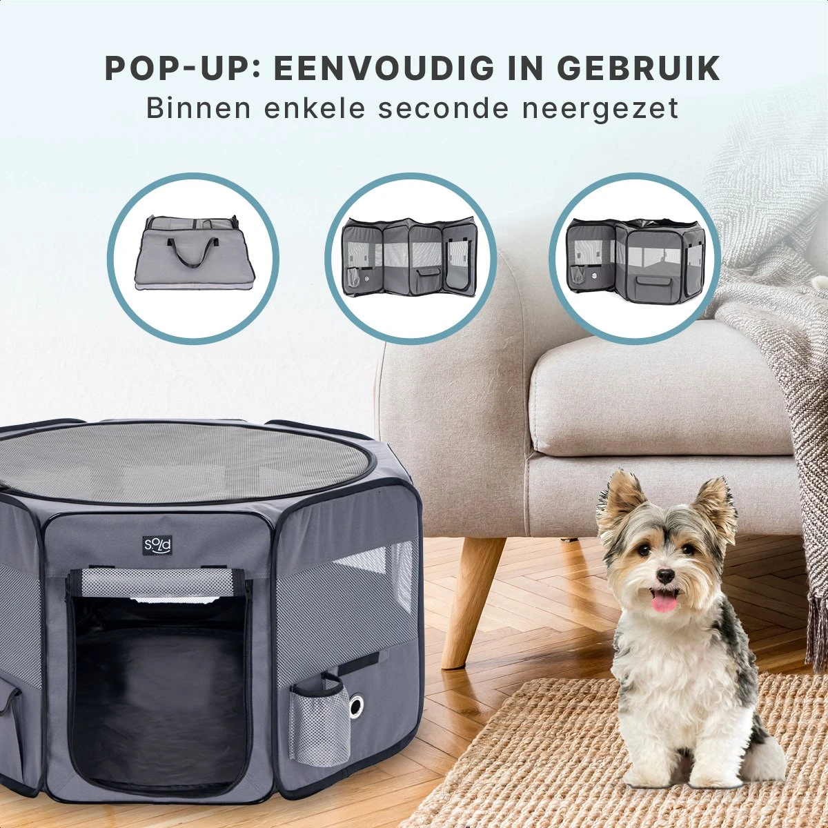 Puppyren - Hondenren - Opvouwbaar - Ook Geschikt Voor Katten En Knaagdieren - Maat M - Grijs - (ØxH) 91x52 Cm 7 Puppyren - Hondenren - Opvouwbaar - Ook Geschikt Voor Katten En Knaagdieren - Maat M - Grijs - (ØxH) 91x52 Cm - Afbeelding 5