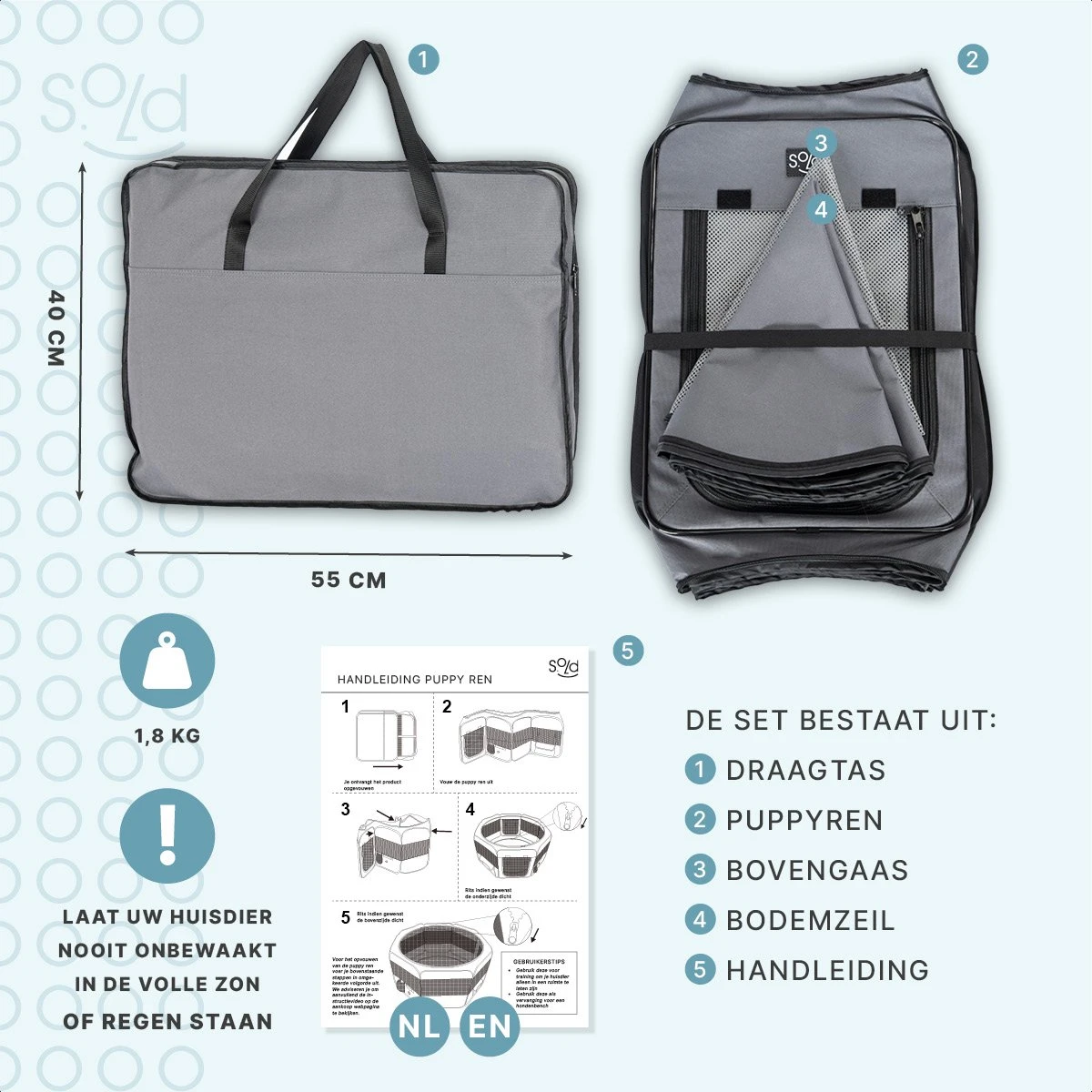 Puppyren - Hondenren - Opvouwbaar - Ook Geschikt Voor Katten En Knaagdieren - Maat M - Grijs - (ØxH) 91x52 Cm 9 Puppyren - Hondenren - Opvouwbaar - Ook Geschikt Voor Katten En Knaagdieren - Maat M - Grijs - (ØxH) 91x52 Cm - Afbeelding 7