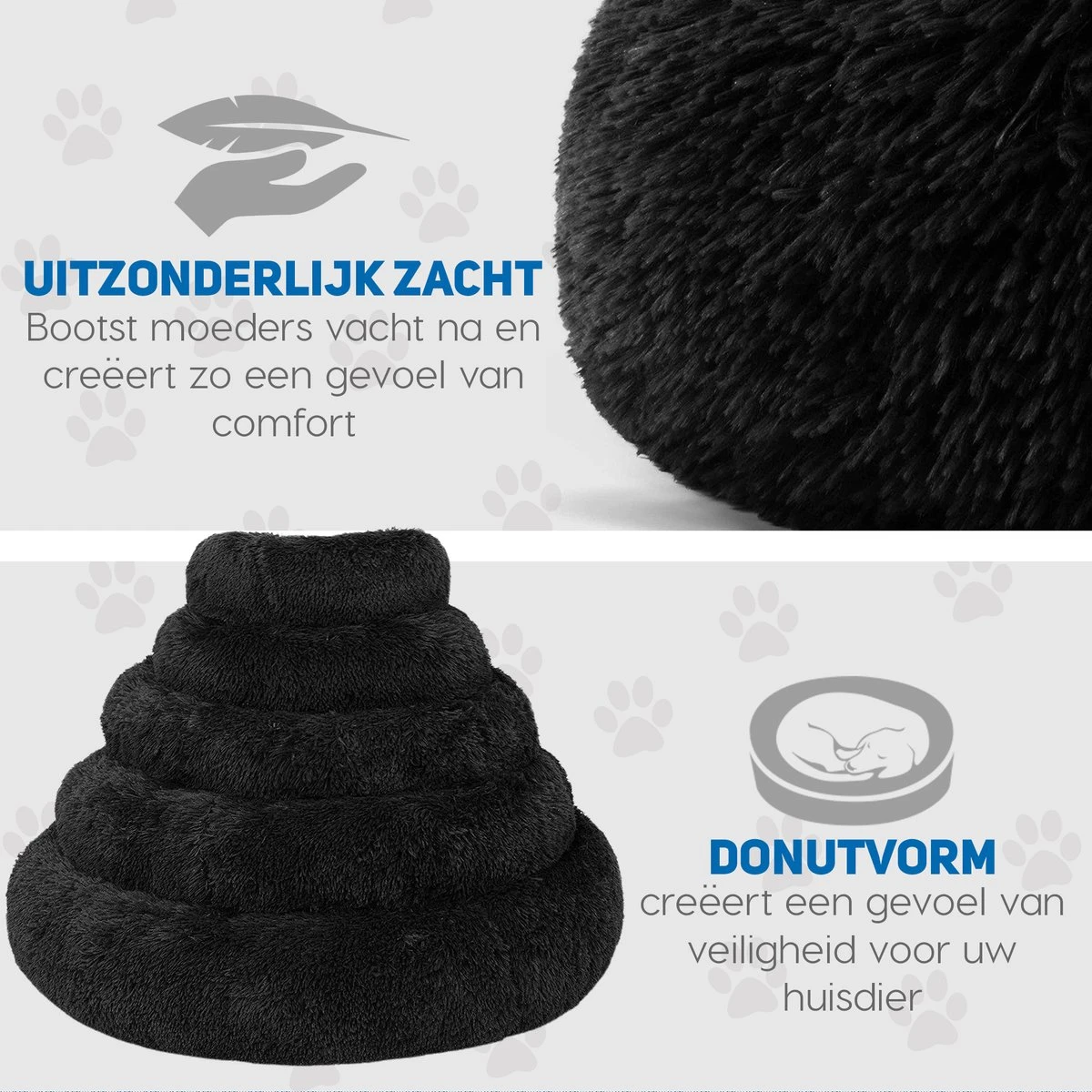 Pawzle Hondenmand - Donut Hondenkussen - Kattenmand - Bed Voor Honden & Katten - Wasbaar - 120cm - Zwart 6 Pawzle Hondenmand - Donut Hondenkussen - Kattenmand - Bed Voor Honden & Katten - Wasbaar - 120cm - Zwart - Afbeelding 4
