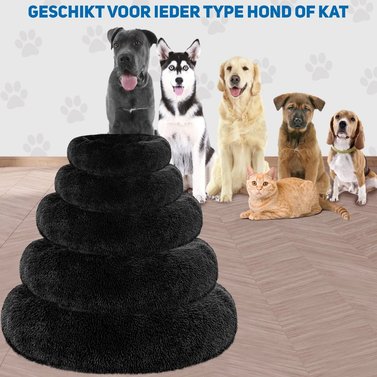 Pawzle Hondenmand - Donut Hondenkussen - Kattenmand - Bed Voor Honden & Katten - Wasbaar - 60cm - Zwart 8 Pawzle Hondenmand - Donut Hondenkussen - Kattenmand - Bed Voor Honden & Katten - Wasbaar - 60cm - Zwart - Afbeelding 6