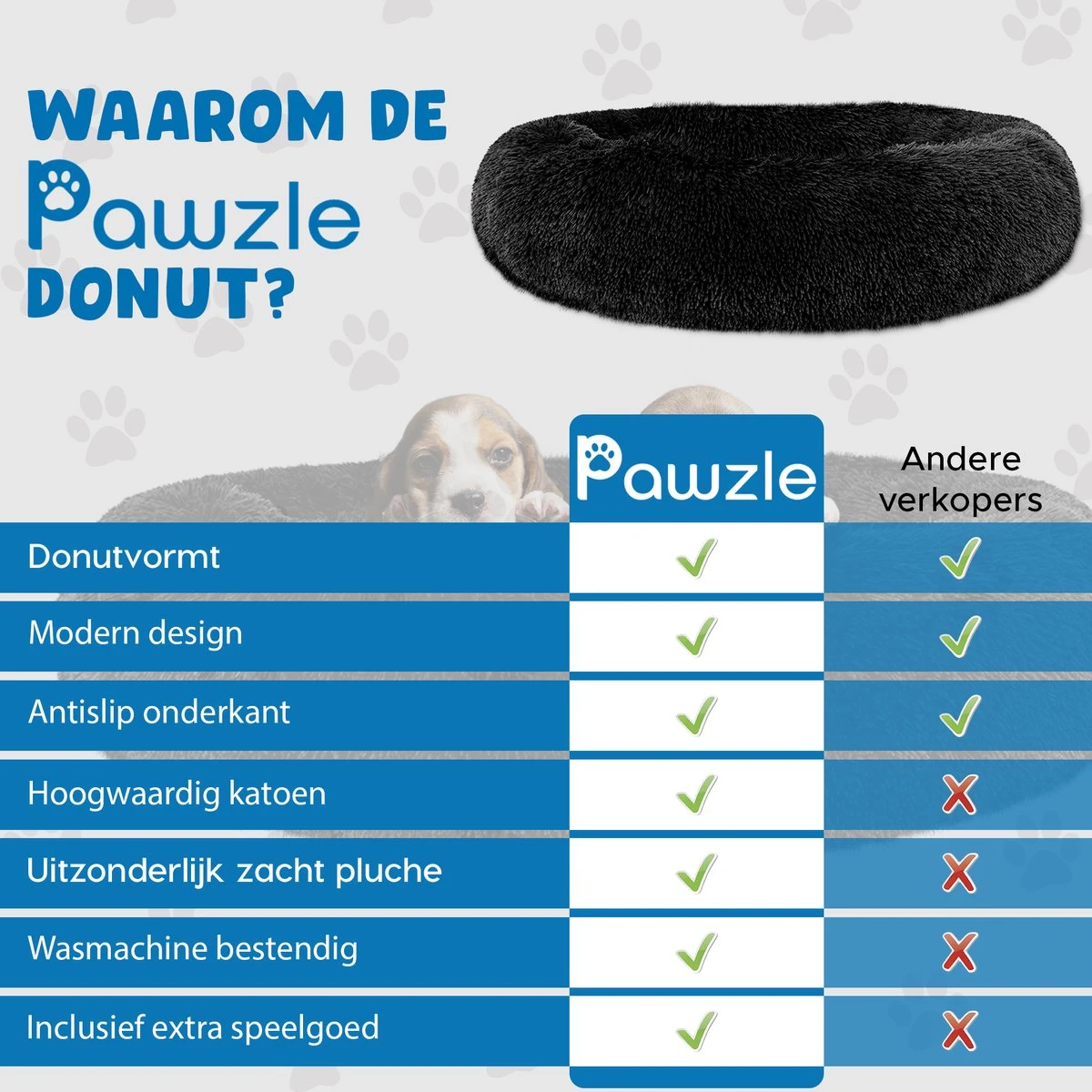 Pawzle Hondenmand - Donut Hondenkussen - Kattenmand - Bed Voor Honden & Katten - Wasbaar - 60cm - Zwart 10 Pawzle Hondenmand - Donut Hondenkussen - Kattenmand - Bed Voor Honden & Katten - Wasbaar - 60cm - Zwart - Afbeelding 8
