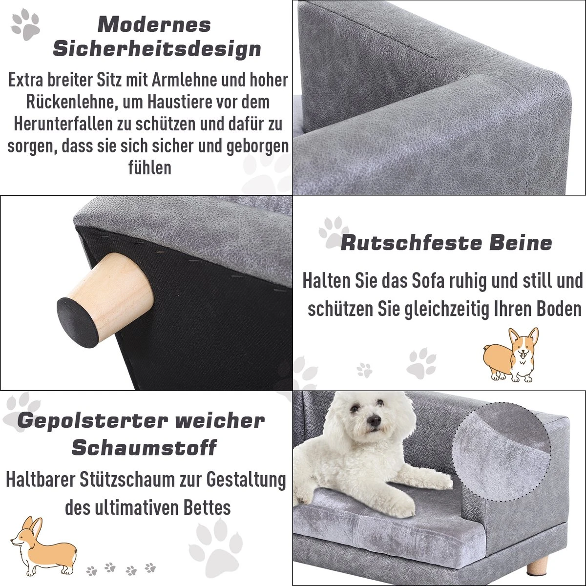 PawHut Hondenbank Huisdierbank Hondenbed Hondenmat Woonkamer PU-leer Kort Pluche Grijs D04-135 6 PawHut Hondenbank Huisdierbank Hondenbed Hondenmat Woonkamer PU-leer Kort Pluche Grijs D04-135 - Afbeelding 4