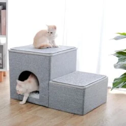 2-in-1 Hondenhuis & Hondentrap - Voor Binnen - Huisdieren Huisje - Hondenmand - Kattenmand - 67.5x40x37.5 Cm - Grijs -Hondenbenodigdheden 1200x1200 1627