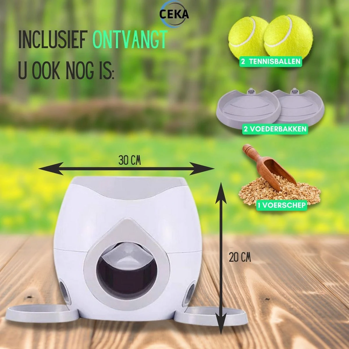 Ceka - Automatische Ballenwerper Hond - Met Voer / Beloning Systeem - Honden Speelgoed Intelligentie - Inclusief 2 Tennisbalen + Voerschep 4 Ceka - Automatische Ballenwerper Hond - Met Voer / Beloning Systeem - Honden Speelgoed Intelligentie - Inclusief 2 Tennisbalen + Voerschep - Afbeelding 2