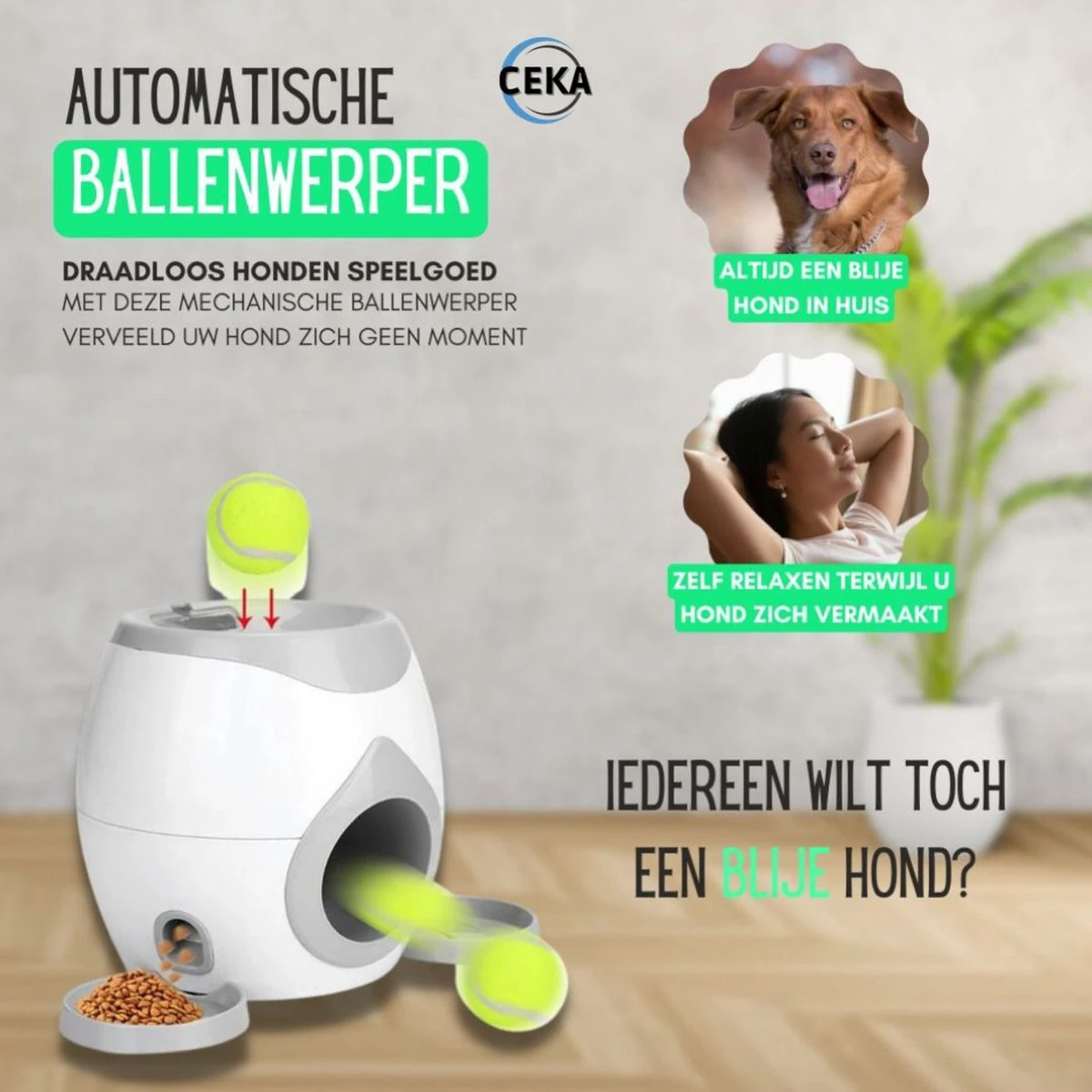 Ceka - Automatische Ballenwerper Hond - Met Voer / Beloning Systeem - Honden Speelgoed Intelligentie - Inclusief 2 Tennisbalen + Voerschep 5 Ceka - Automatische Ballenwerper Hond - Met Voer / Beloning Systeem - Honden Speelgoed Intelligentie - Inclusief 2 Tennisbalen + Voerschep - Afbeelding 3