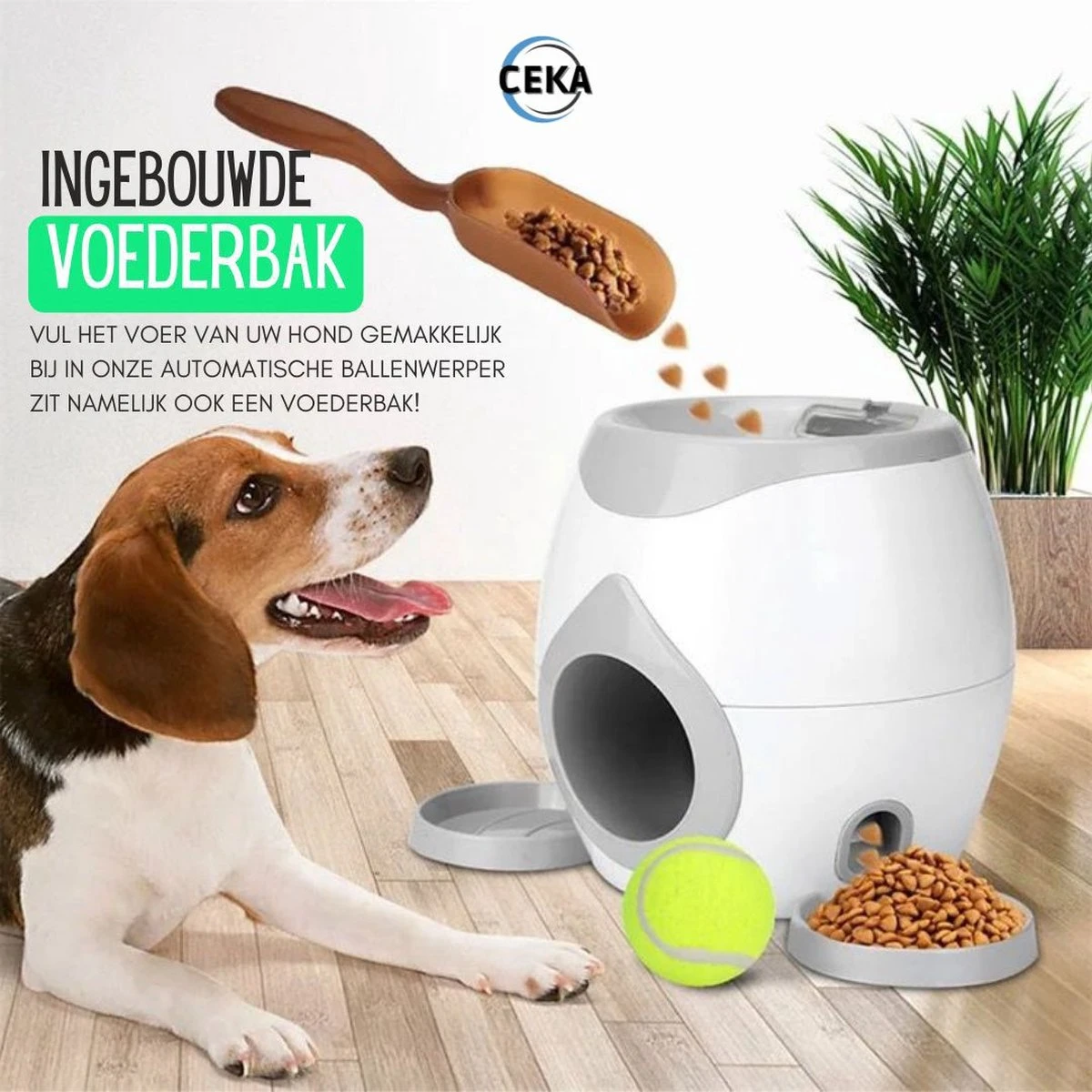 Ceka - Automatische Ballenwerper Hond - Met Voer / Beloning Systeem - Honden Speelgoed Intelligentie - Inclusief 2 Tennisbalen + Voerschep 6 Ceka - Automatische Ballenwerper Hond - Met Voer / Beloning Systeem - Honden Speelgoed Intelligentie - Inclusief 2 Tennisbalen + Voerschep - Afbeelding 4