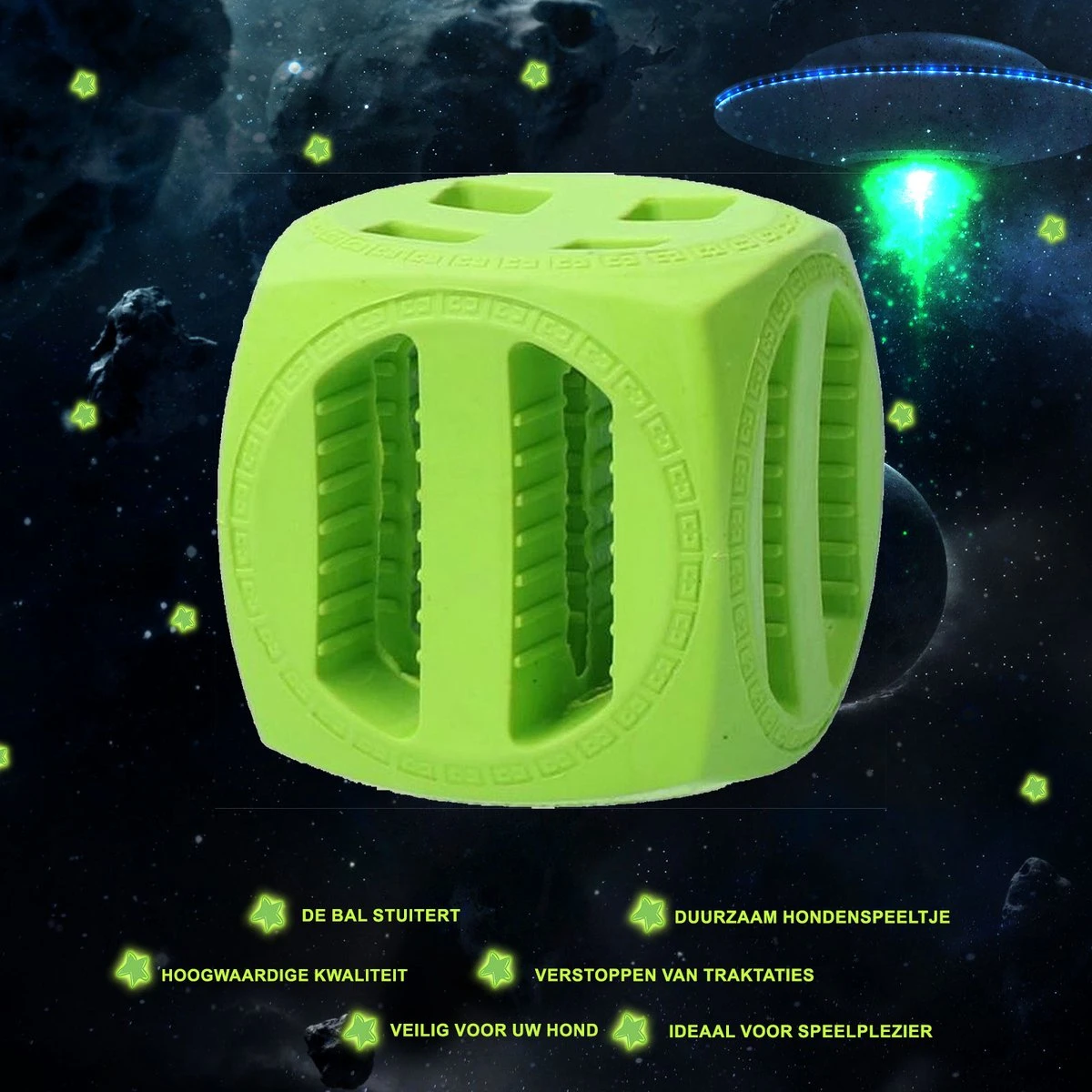 Dog Comets Pollux Duurzaam Hondenspeelgoed – Traktatiekubus Voor Honden - Extreem Sterk – Geschikt Voor Honden – Groen – 5.5x5.5cm 4 Dog Comets Pollux Duurzaam Hondenspeelgoed – Traktatiekubus Voor Honden - Extreem Sterk – Geschikt Voor Honden – Groen – 5.5x5.5cm - Afbeelding 2