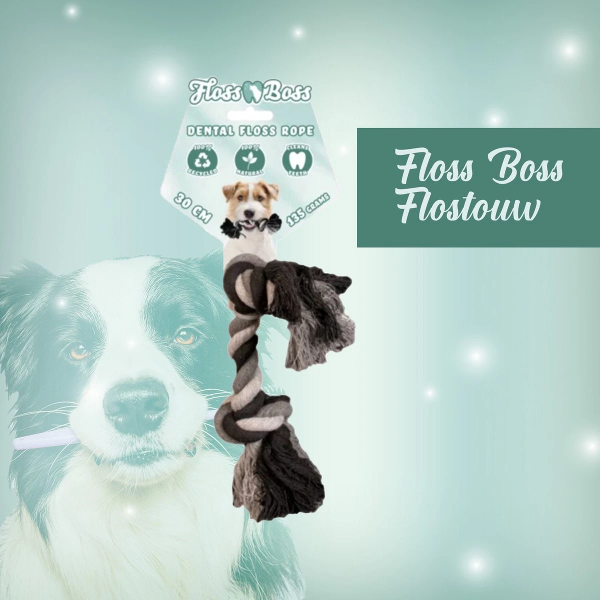 Floss Boss Flostouw – Zeer Stevig En Veilig Hondenspeelgoed – Hondentouw Van Gerecycled Katoen – Grijs Trektouw – 30cm - 135g – 2 Knopen 5 Floss Boss Flostouw – Zeer Stevig En Veilig Hondenspeelgoed – Hondentouw Van Gerecycled Katoen – Grijs Trektouw – 30cm - 135g – 2 Knopen - Afbeelding 3