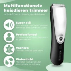 Essential Goods Professionele Hondentondeuse – Hondentrimmer - Draadloos – Opzet Kammen – Dik/Dunne Vacht - Honden/Katten - Zwart/Zilver -Hondenbenodigdheden 1200x1200 414