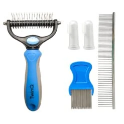 TwinQ Vachtverzorgingsset Hond/kat - Professionele 2-zijdige Ondervacht Kam - Klittenkam Voor Honden En Katten - Verwijderd Klitten En Voorkomt Haaruitval - Incl. Vlooienkam En Tandenborstel -Hondenbenodigdheden 1200x1200 577