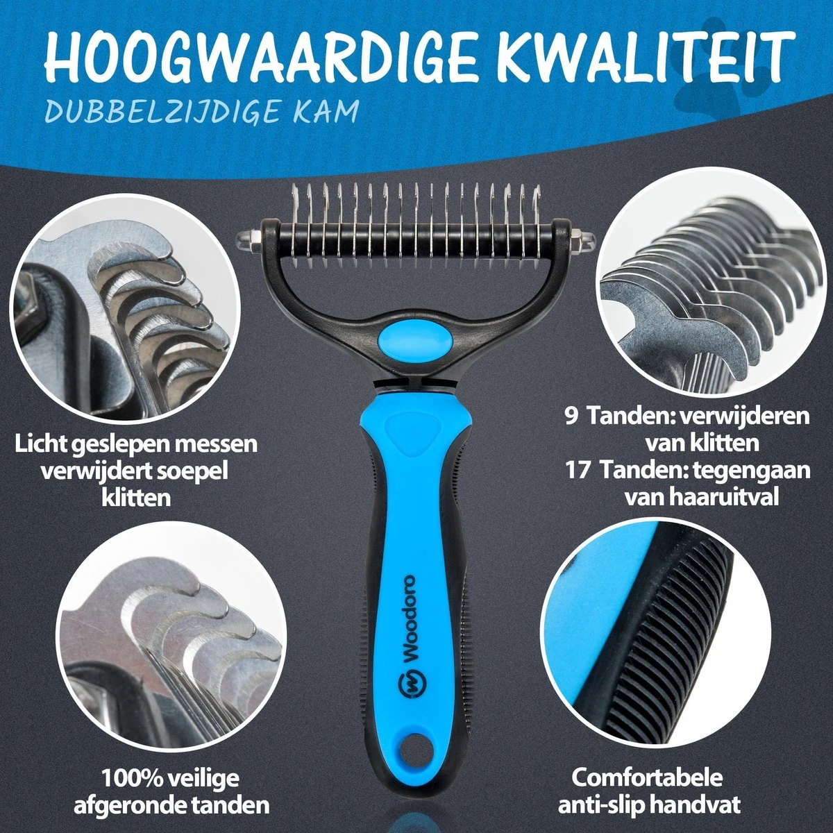 Hoogwaardige 2-Zijdige Hondenkam Hondenborstel Borstel Hond Klittenkam - Ondervacht Kam - Honden Borstel - Honden Kam - Hondenborstel Langharig - Hondenborstel Kortharig - Verwijdert Klitten - Voorkomt Verharing - Blauw - Woodoro 4 Hoogwaardige 2-Zijdige Hondenkam Hondenborstel Borstel Hond Klittenkam - Ondervacht Kam - Honden Borstel - Honden Kam - Hondenborstel Langharig - Hondenborstel Kortharig - Verwijdert Klitten - Voorkomt Verharing - Blauw - Woodoro - Afbeelding 2
