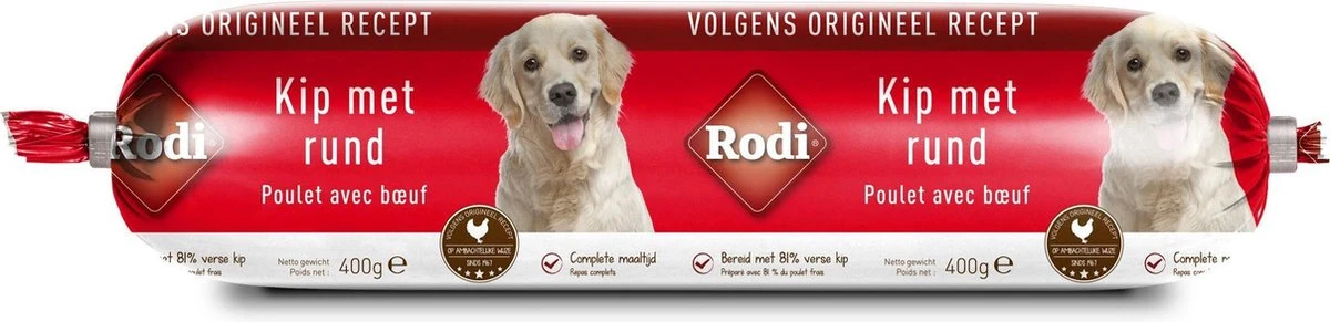 Rodi Worst 400 G - Hondenvoer - 9 X Kip&Rund 4 Rodi Worst 400 G - Hondenvoer - 9 X Kip&Rund - Afbeelding 2