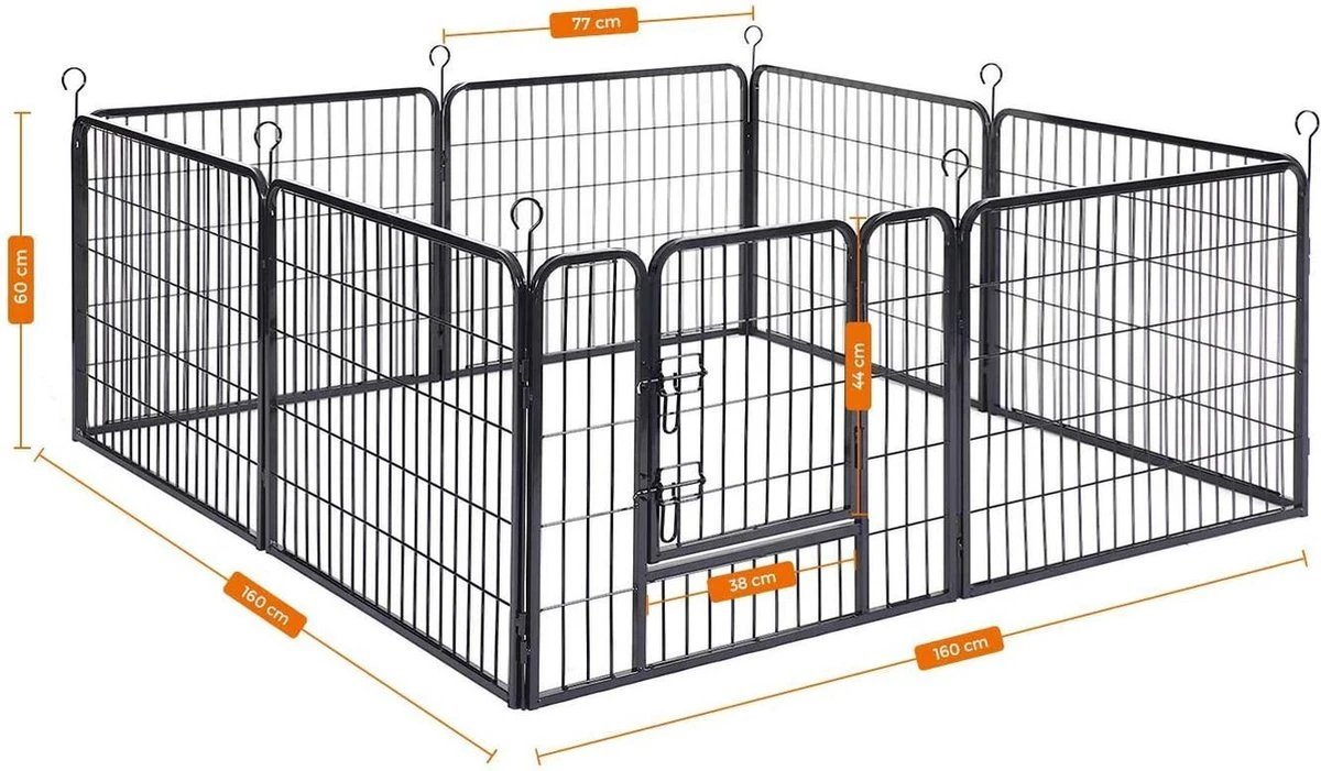 Hoppa! Hondenhekje - Puppyren - 160x160 Cm - 8 Delen Van 80 X 60 Cm - Vierkant, Rechthoek Of Achthoek Naar Keuze - Zwart 6 Hoppa! Hondenhekje - Puppyren - 160x160 Cm - 8 Delen Van 80 X 60 Cm - Vierkant, Rechthoek Of Achthoek Naar Keuze - Zwart - Afbeelding 4
