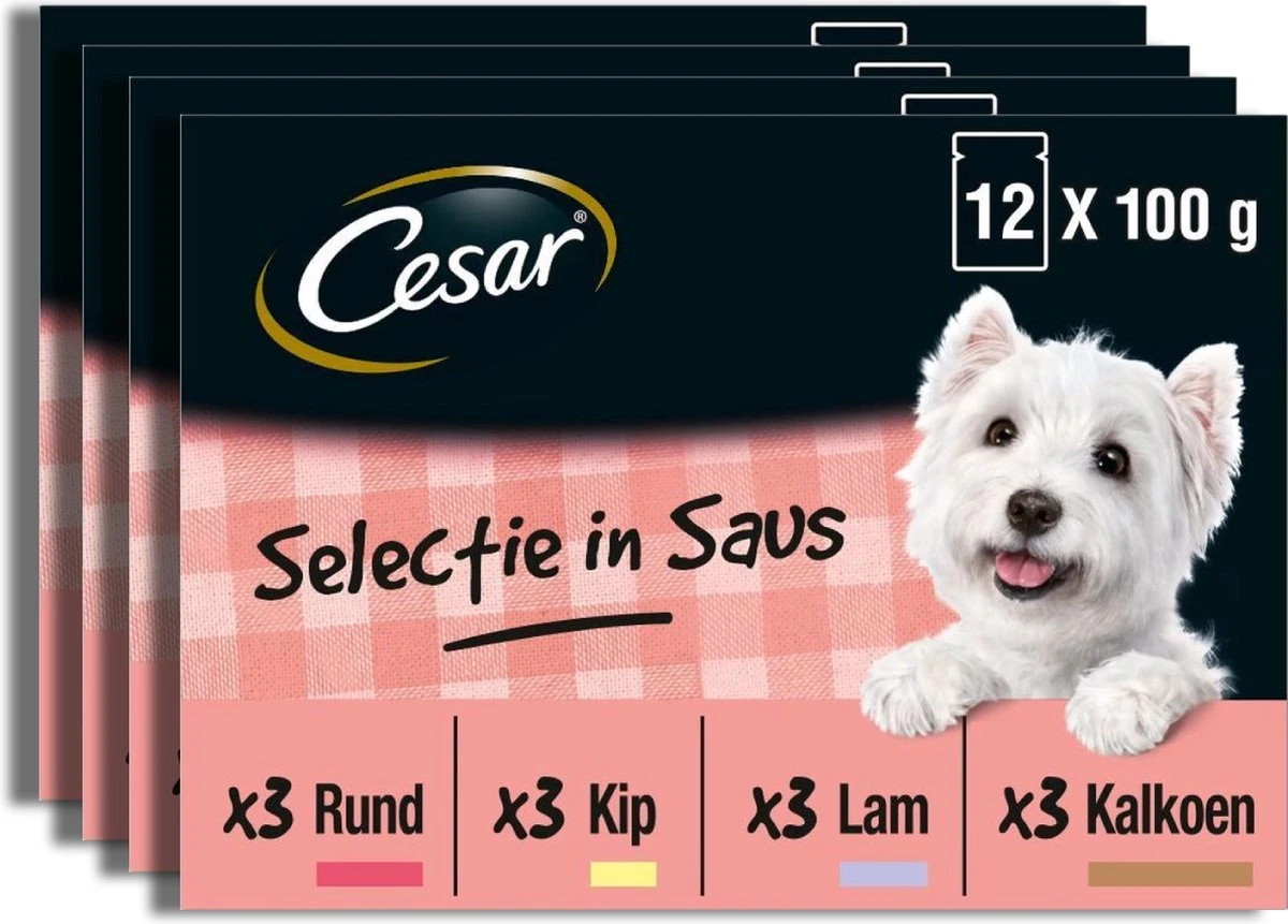 Cesar Selectie In Saus Maaltijdzakjes Honden Natvoer - Vlees En Groenten In Saus - 48 X 100 Gr 3 Cesar Selectie In Saus Maaltijdzakjes Honden Natvoer - Vlees En Groenten In Saus - 48 X 100 Gr