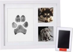 NOVOB® Fotolijst Met Inktafdruk - Pootafdruk Hond - Contactloos - Paw Print - Hondenspeelgoed - Afdruk Huisdier - Cadeau - 23.5 X 29 Cm | Wit