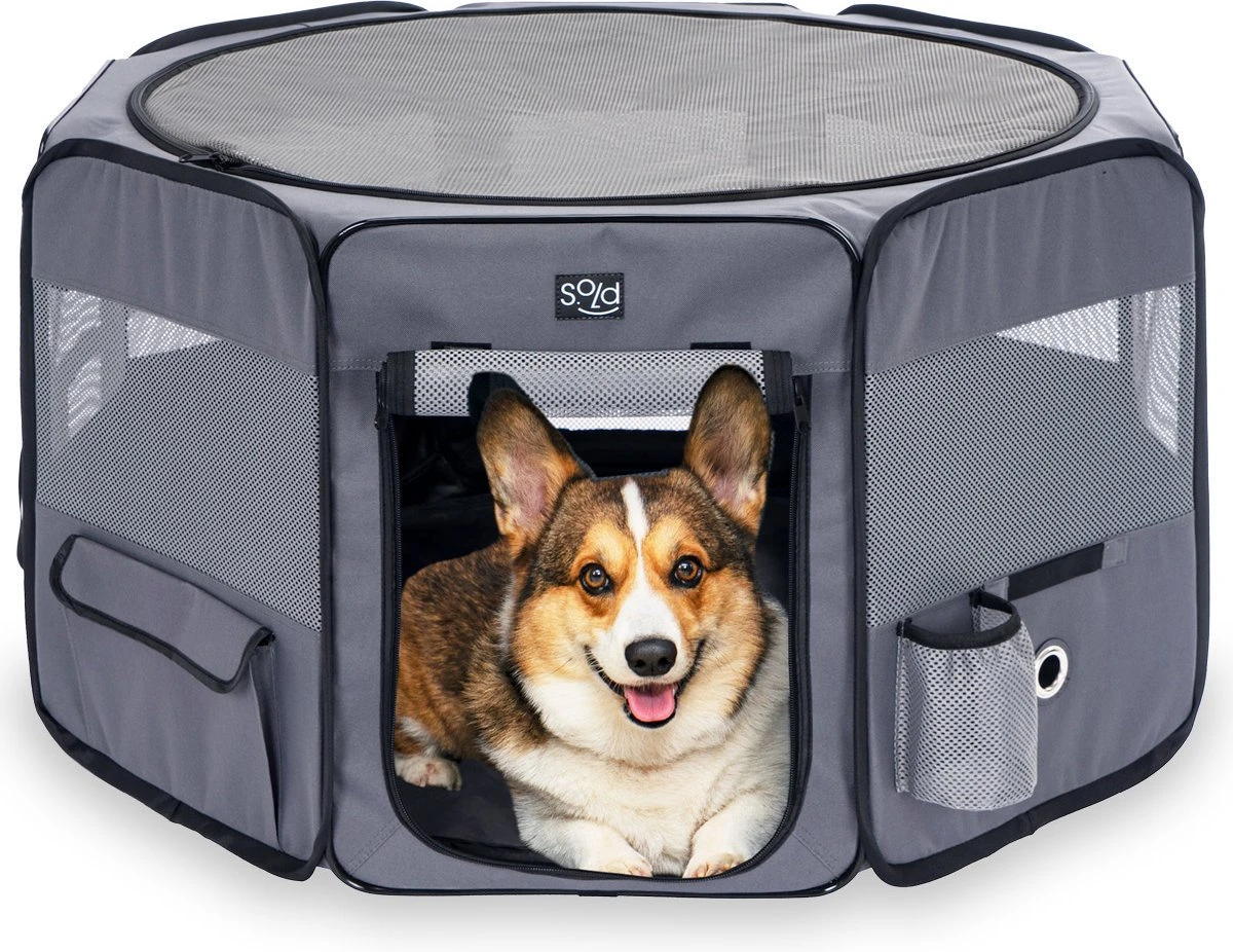 Puppyren - Hondenren - Opvouwbaar - Ook Geschikt Voor Katten En Knaagdieren - Maat M - Grijs - (ØxH) 91x52 Cm 3 Puppyren - Hondenren - Opvouwbaar - Ook Geschikt Voor Katten En Knaagdieren - Maat M - Grijs - (ØxH) 91x52 Cm