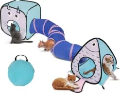 Fuegobird Kattentunnel - Tent+Tunnel 3 In 1 - Blauw/Roze